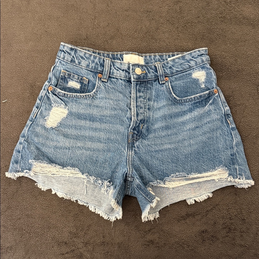 H&M Light Blue Distressed Jean Shorts